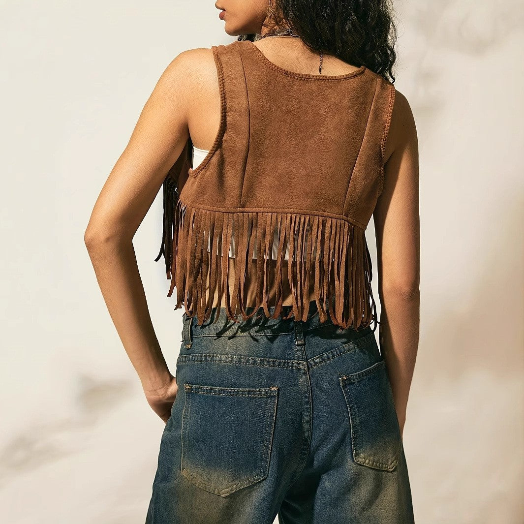 Aeloria Lace-Up Fringe Vest