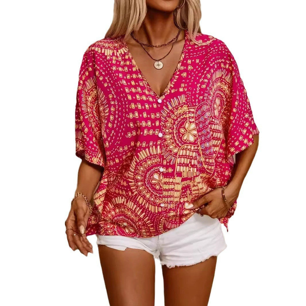 Calvera Printed V-Neck Blouse