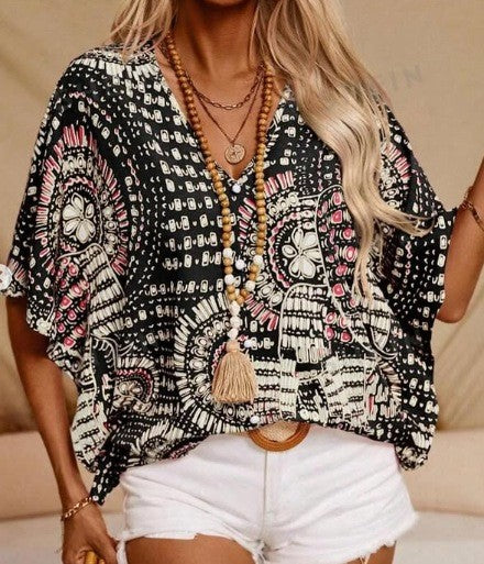Calvera Printed V-Neck Blouse