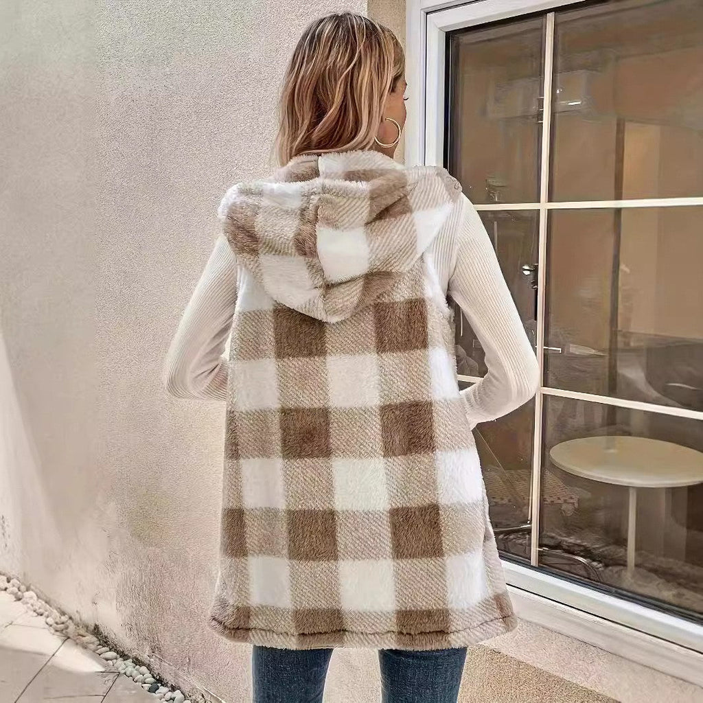 Elvara Plaid Plush Vest Coat