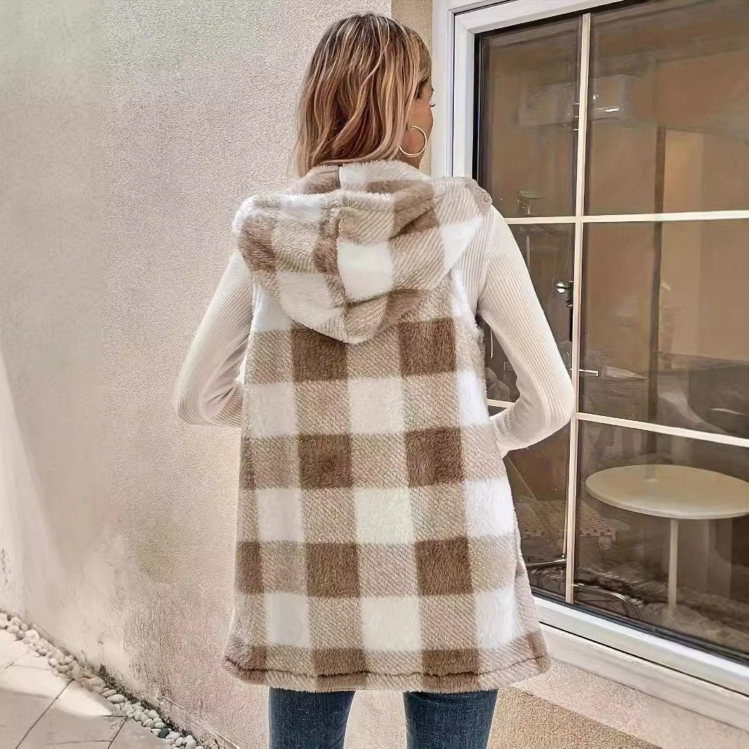 Elvara Plaid Plush Vest Coat