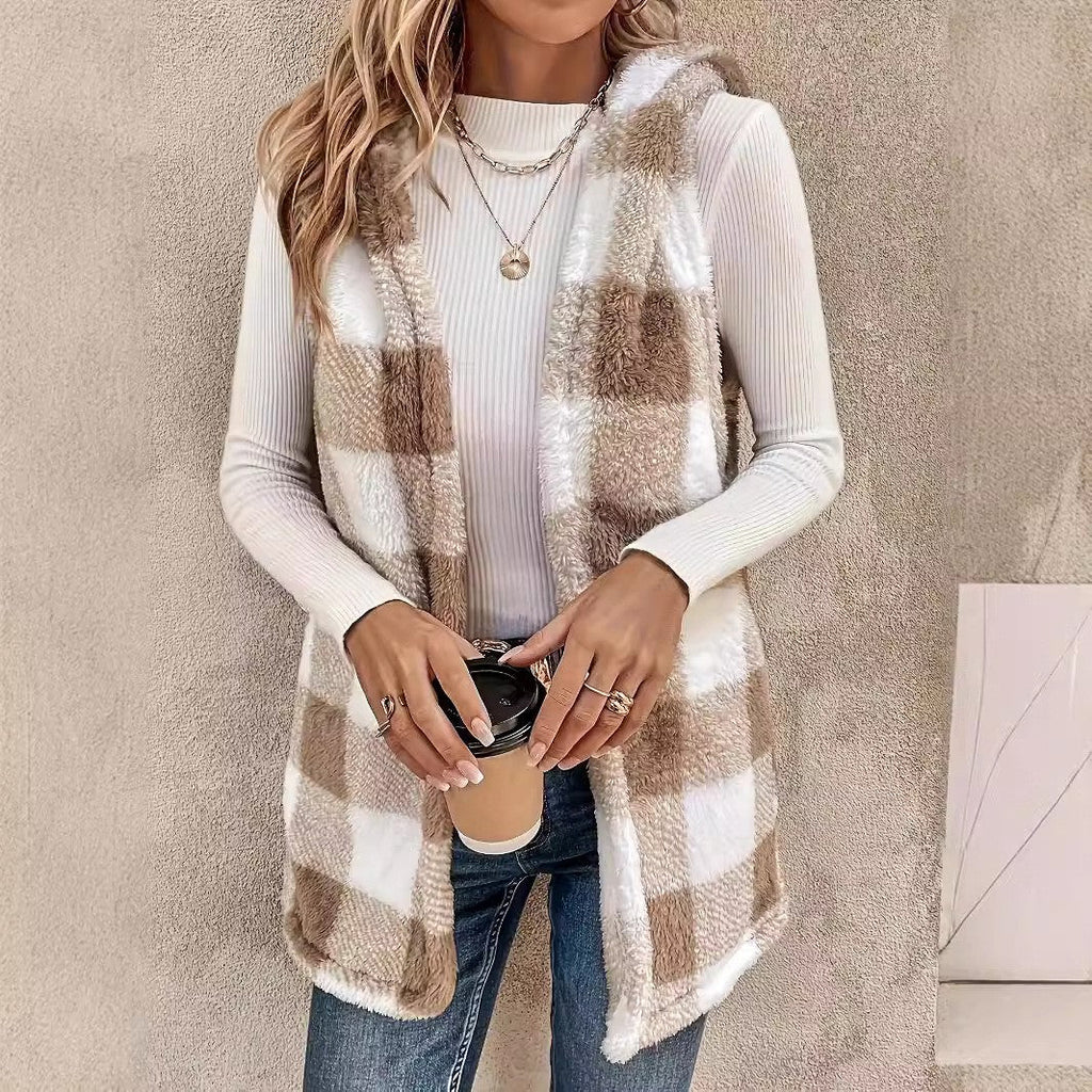Elvara Plaid Plush Vest Coat
