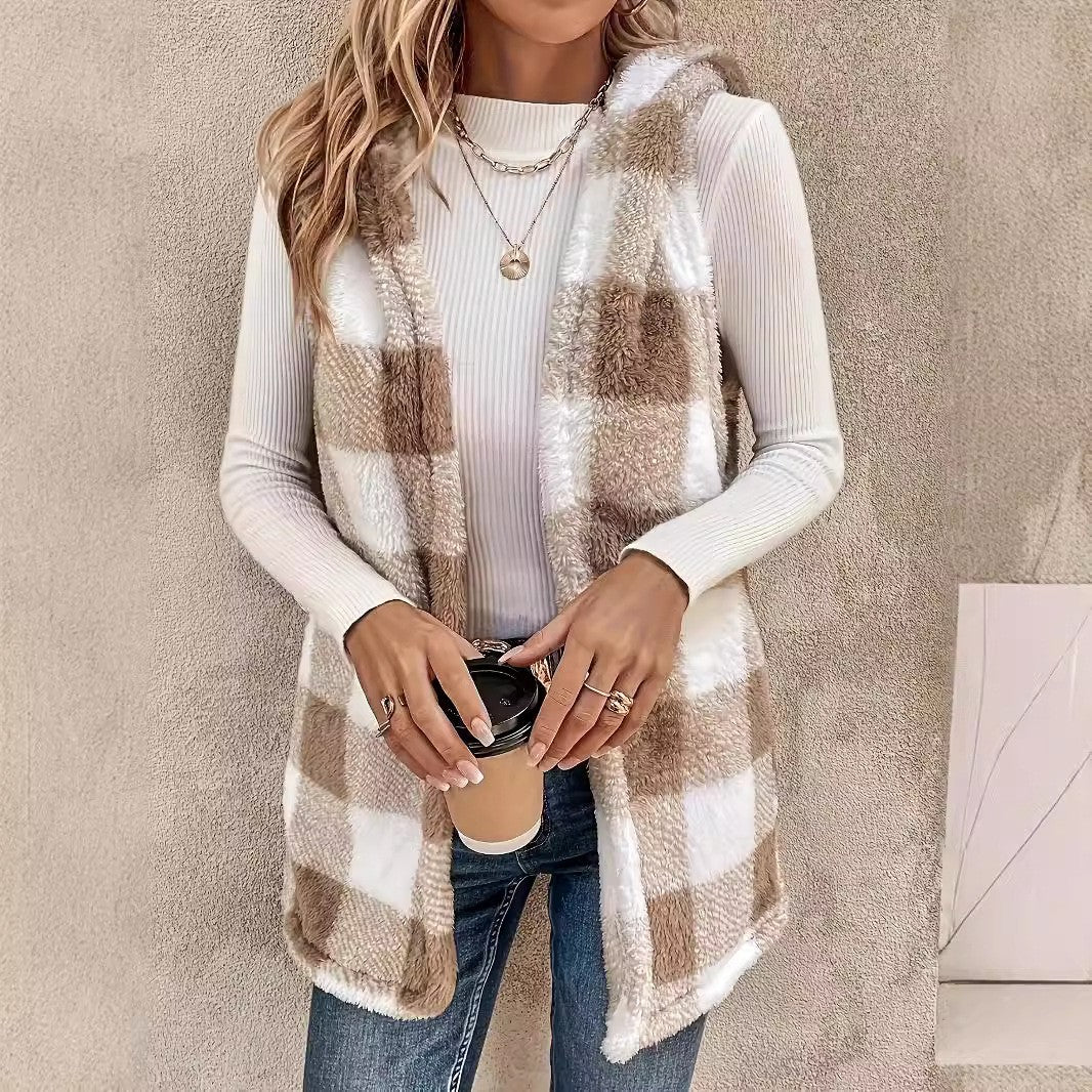 Elvara Plaid Plush Vest Coat